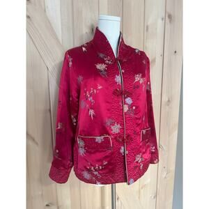 Vintage Chinese Reversible Satin Jacket Peony Pink and Black